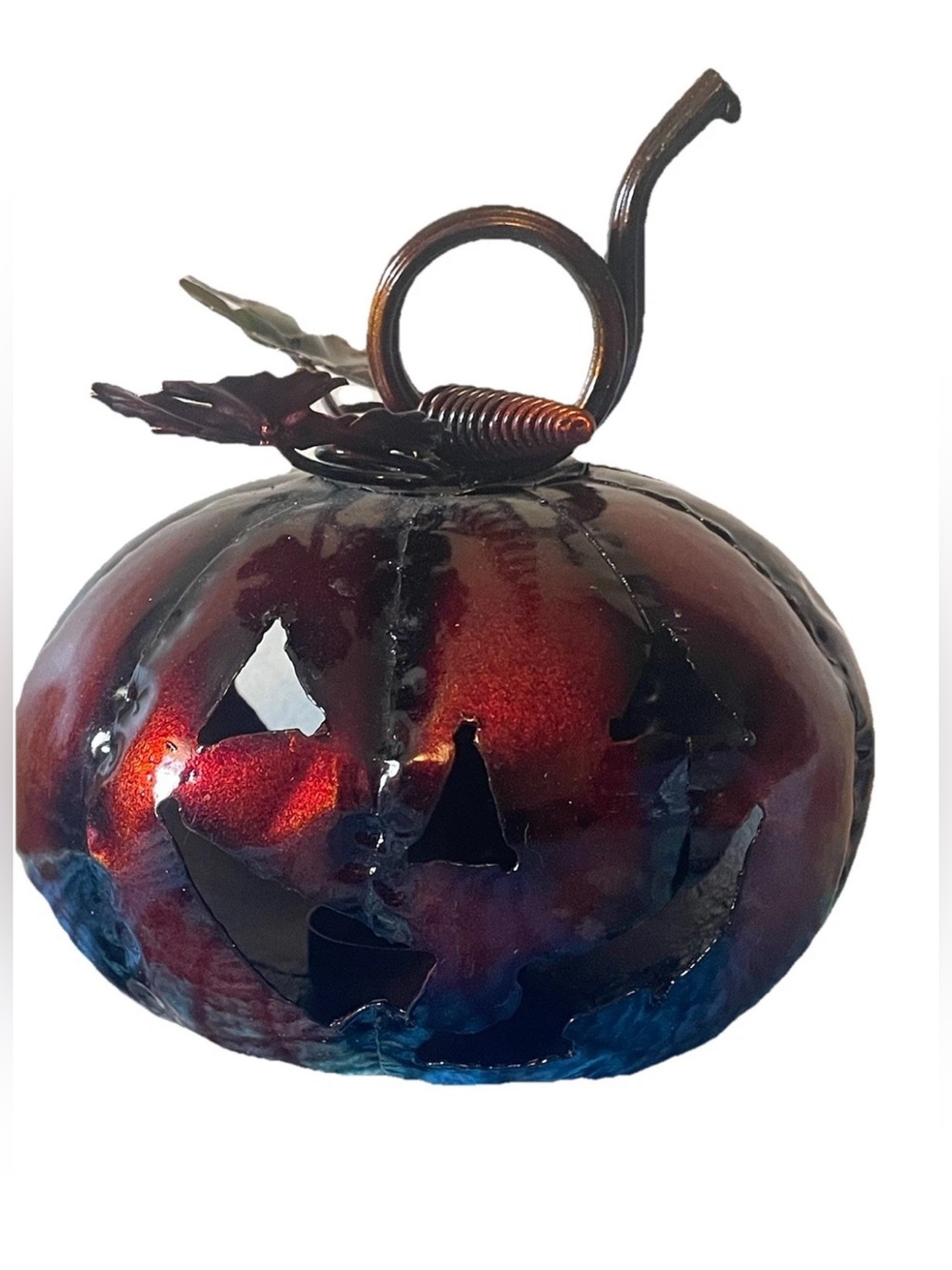 Metal Orange Pumpkin Candle Holder Autumn Decoration Jack-o'-Lantern